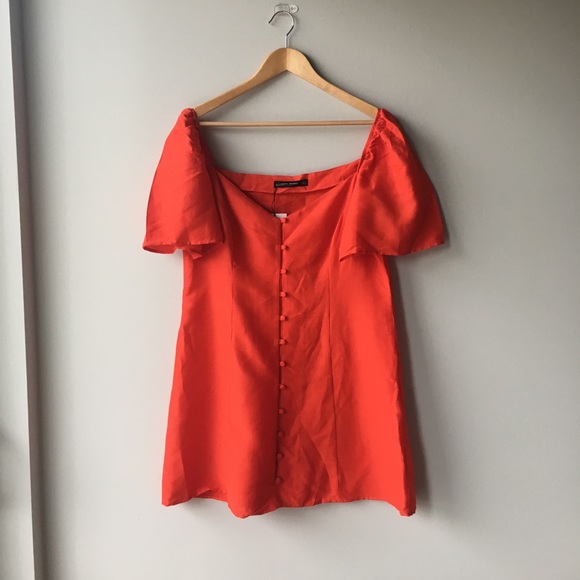 zara red button dress